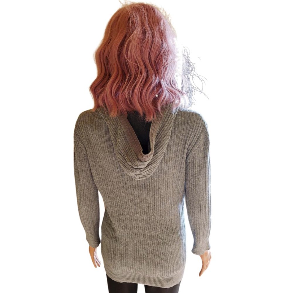 Faded Glory Gray Ribbed V-Neck Hoodie - Size L - Picture 3 of 13